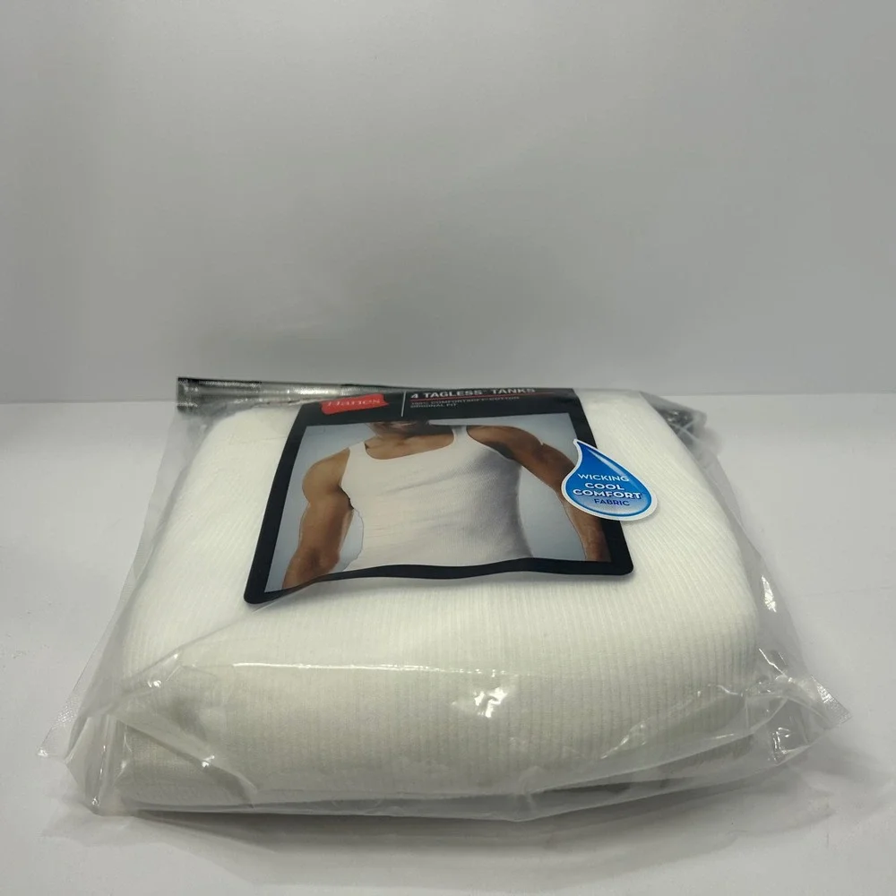 Hanes Mens 4-Pack Tagless Tank Tops White Comfort Soft Cotton Size M New